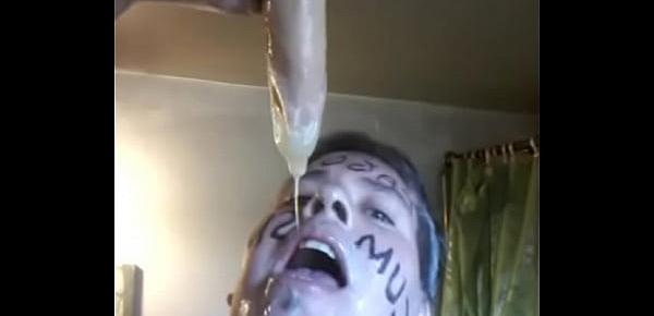  Faggot dripping with loads of cum from a condom